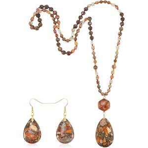 Turquoise Jewelry Set Turquoise Long Beaded Necklaces and Earrings for Women Boh